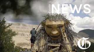 Danish recycle artist creates troll sculpture in Victor