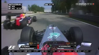 Michael Schumacher onboard overtake on Mark Webber Italian GP 2012