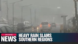 What's causing typhoon-like heavy rain to hit southern regions of S. Korea?