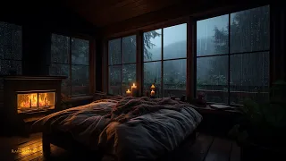 Cozy Bedroom Atmosphere with Gentle Evening Rain and Fire Sound | 3 hours | Rain Sound