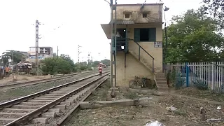 GATE MAN OPENS THE RAILWAY CROSSING AFTER CROSSING TRAIN