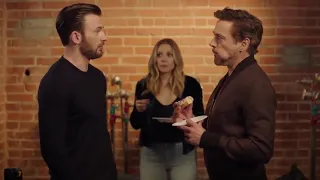 Chris Evans, Robert Downey Jr & Elizabeth Olsen  - Tony Steals The Last Donut