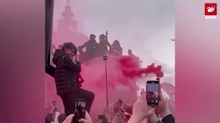 The Strand turns red during Liverpool FC's trophy parade