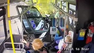 Unbelievable video shows passengers flying as truck crashes through bus in Syracuse