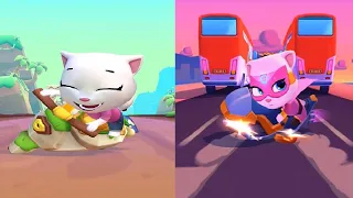 TALKING TOM HERO DASH VS TALKING TOM GOLD RUN 2 ANDROID GAMEPLAY - TALKING Angela VS Super Angela