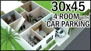 30'-0"x45'-0" 3D House Plan | 30x45 3BHK 3D Home Design With Car Parking | Gopal Architecture