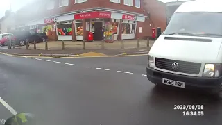 Blind white Van driver nearly knocks me off my Motorcycle