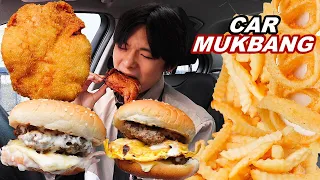 CAR MUKBANG ASMR | 時新漢堡飽 DOUBLE CHEESEBURGER 🍔 + FRIED CHICKEN 🍗 + FRIES 🍟 (Eating Sound) | MAR ASMR