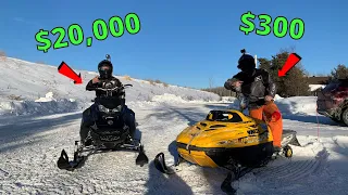 CHEAP vs EXPENSIVE SNOWMOBILE DITCH BANGING || OLD vs NEW MOUNTAIN SLEDS