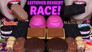 ASMR LEFTOVER DESSERT RACE! MILKA CHOCO BISCUIT, KINDER HIPPO, MINI MAGNUM ICE CREAM, GUMMY CANDY