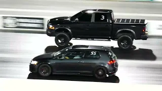 VW Golf GTI Vs. RAM 1500 5.7L V8 ? Truck Drag Race - Las Vegas 6-2-2023 - 4K UHD