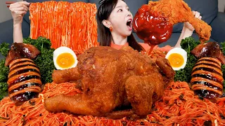 [Mukbang ASMR] Fried Chicken & Buldak Fired Squid Korean Spicy Noodles Seafood Recipe Ssoyoung
