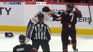 Brady Tkachuk and Alex Tuch fight