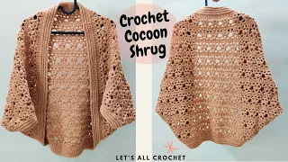 Crochet Pumpkin Pie Cocoon Shrug | Easy Beginner Cocoon Cardigan Tutorial Sizes XS to 5XL for Women