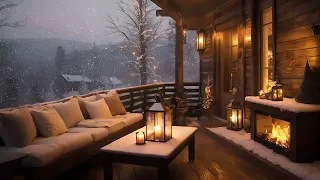 Luxury Porch Ambiance With Snow, 4K Fireplace, Crackling Noises, Calming Nature Sleep Sounds