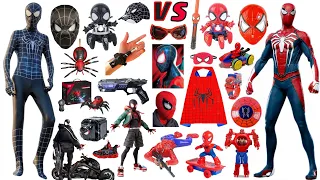 Black VS Red Spider-man Toys Collection Unboxing Review-Cloak，Robots，Mask，gloves，pistol，Laser sword