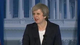 British PM Theresa May speaks to GOP lawmakers in Philadelphia.