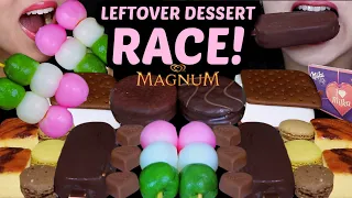 ASMR LEFTOVER DESSERT RACE! MILKA CHOCOLATE HEARTS, DANGO MOCHI BALLS, DARK MAGNUM ICE CREAM BAR 먹방