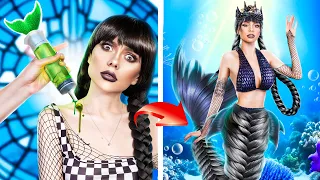 Transformação Extrema de Wandinha Addams e Enid para Sereias! Como se Tornar uma Sereia!