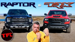 Raptor vs TRX: While The New 2022 Ford F-150 Raptor Gets 37s - the 702 HP Ram TRX Says Hold My Beer!