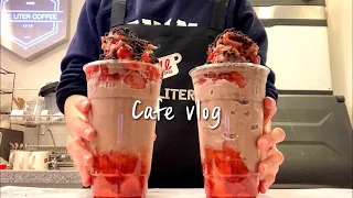 (Eng)🐷🍓Strawberry Chocolate Cream Blended🍓🐷 / Made into a drink based on Korean ice cream!/cafe vlog