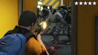 GTA 5 - Michael and Jimmy VS Five Star Cop Battle in LIFE INVADER OFFICE! (EPIC POLICE WAVES)