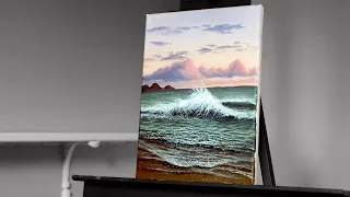 Painting a Majestic Wave on The Beach with Acrylics - Paint with Ryan