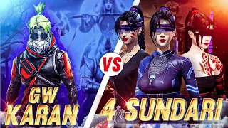 Gw Karan 😈 Vs 4 Sundariya 🥵 | 1vs4 Challenge Custom - Garena free fire !