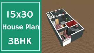 15x30 House Plan 3BHK || 3 Bedrooms Small House Plan || 50 Gaj Makan ka Naksha || 3D House Model