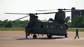 CH-47C Chinook arrival at airport and shutdown