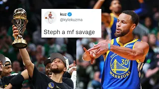 NBA PLAYERS REACT TO STEPH CURRY WINNING HIS FIRST NBA FINALS MVP & 4TH RING | STEPH CURRY REACTIONS