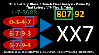 Thai Lottery Close F Touch Final Analysis Game By Thai Lottery VIP Tips & Tricks 1-7-2022