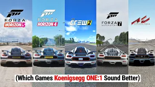 Koenigsegg ONE1 Comparison - Forza Horizon 5 Vs FH4 Vs FM7 Vs The Crew 2 Vs Assetto Corsa