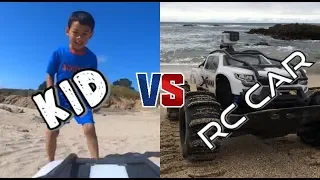 RC car vs. KID--  beach adventure with Xie the X-MAXX