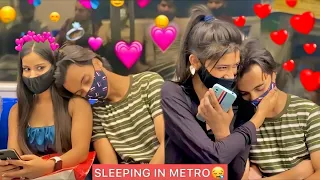 SLEEPING ON STRANGERS IN METRO|| CUTE REACTIONS😍||Sam Prank