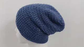 How to Crochet Slouchy Beanie for men/Simple and Easy for Beginner