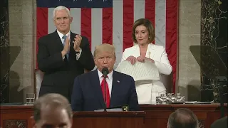 Speaker of the House Nancy Pelosi tears President Trump's State of the Union speech