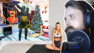 Forsen Reacts to xQc accidently shows his juicer while doing some yoga