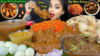 ASMR Eating Spicy Chicken Curry Thigh Masala,Butter Naan,Fried Rice Big Bites ASMR Eating Mukbang