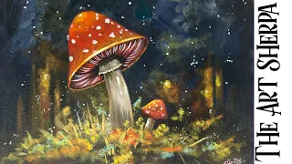 Red Cap Mushroom magic fungus 🌟🎨 How to paint acrylics for beginners: Paint Night at Home Halloween