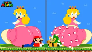 Mario's Jumps Transform and Expand vs Peach's Giant B U TT with Spikes | Game Animation