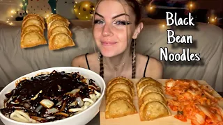 BLACK BEAN NOODLES, SPICY KIMCHI, AND CRISPY FRIED DUMPLINGS MUKBANG! (Vegan) (No Talking)