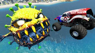 Virus Vs Cars - EXTREME Cars Ramp Jumps - Crazy Cars Ramp Jumps Compilation - Beamng drive