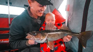 Baby Goes Ice Fishing