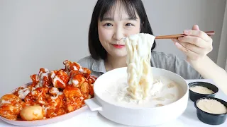Korean Cream Noodle Soup and Supreme Sweet Chicken Real Sounds Mukbang :D