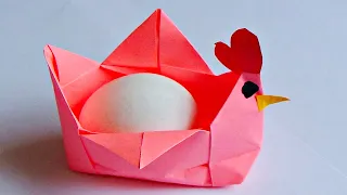 Подставка для яйца на Пасху курочка из бумаги оригами