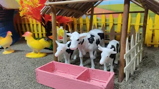 DIY tractor Farm Diorama with Cat Shape lake | House for Cow, Pig | Diy mini hand pump 11