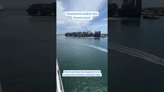 MASSIVE container ship gets turned around by TINY TUG BOATS!