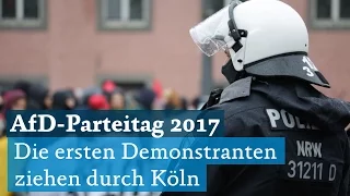 AfD-Parteitag 2017: Erste Demontranten ziehen richtung Heumarkt