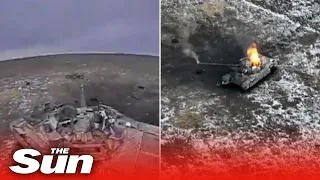 Ukrainian drones attack and destroy Russian tanks in HUGE explosions